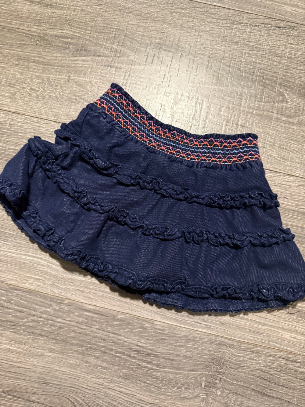 Girls Navy Ruffle Skirt with Pink Trim